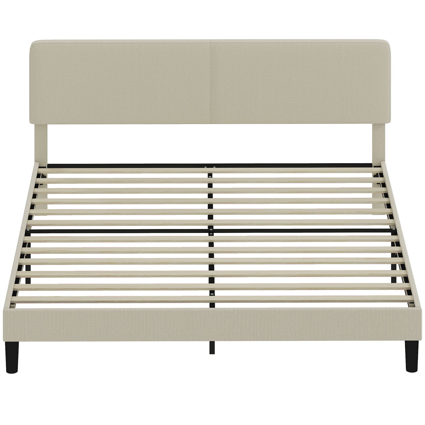 King Size Bed Frame with Adjustable Upholstered Headboard Platform Bed Frame Wood Slat Support Noise Free Light Grey