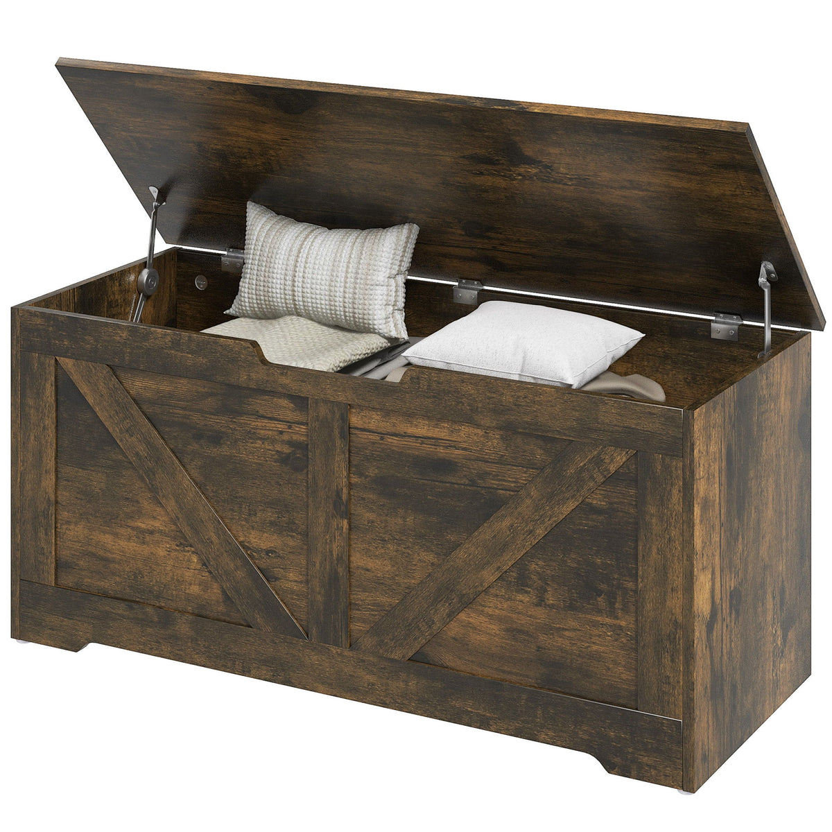 39.4 Inches Storage Chest, Storage Trunk with 2 Safety Hinges for Living Room, Brown Wood Grain