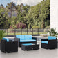 4 Pieces Wicker Patio Furniture Set with Thick Cushions, Outdoor PE Rattan Conversation Sofa Set with Glass Top Table & Extra Wide Seat, Sky Blue