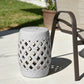 18" Ceramic Garden Stool with Woven Lattice Design, Indoor & Outdoor Decorative Accent Stool, White