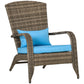 Patio Wicker Adirondack Chair, Outdoor PE Rattan Fire Pit Chair, Muskoka Chair w/ Soft Cushions, Tall Curved Backrest and Comfortable Armrests for Deck Garden, Blue