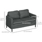 53" 2 Seat Sofa, Upholstered Two Seater Couch with Sturdy Steel Legs for Bedroom, Living Room, Dark Grey