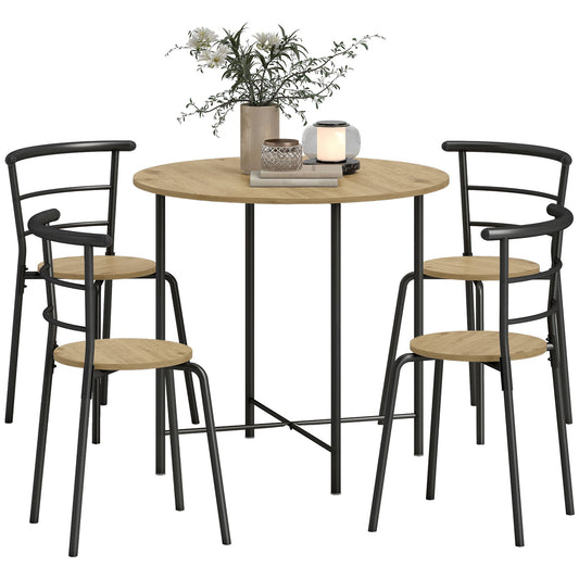 5-Piece Round Dining Set for 4 with Metal Frame - Natural