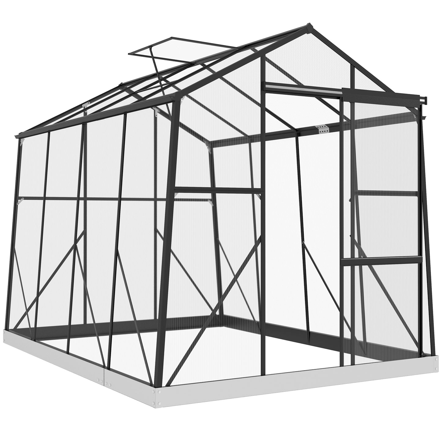 6' x 8' Walk-in Polycarbonate Greenhouse Aluminium Green House with Sliding Door, 5-Level Roof Vent, Rain Gutter
