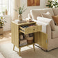 Nightstand Set of 2, Bedside Table Set with Drawer and Cabinet, Side End Table with Storage for Living Room, Oak