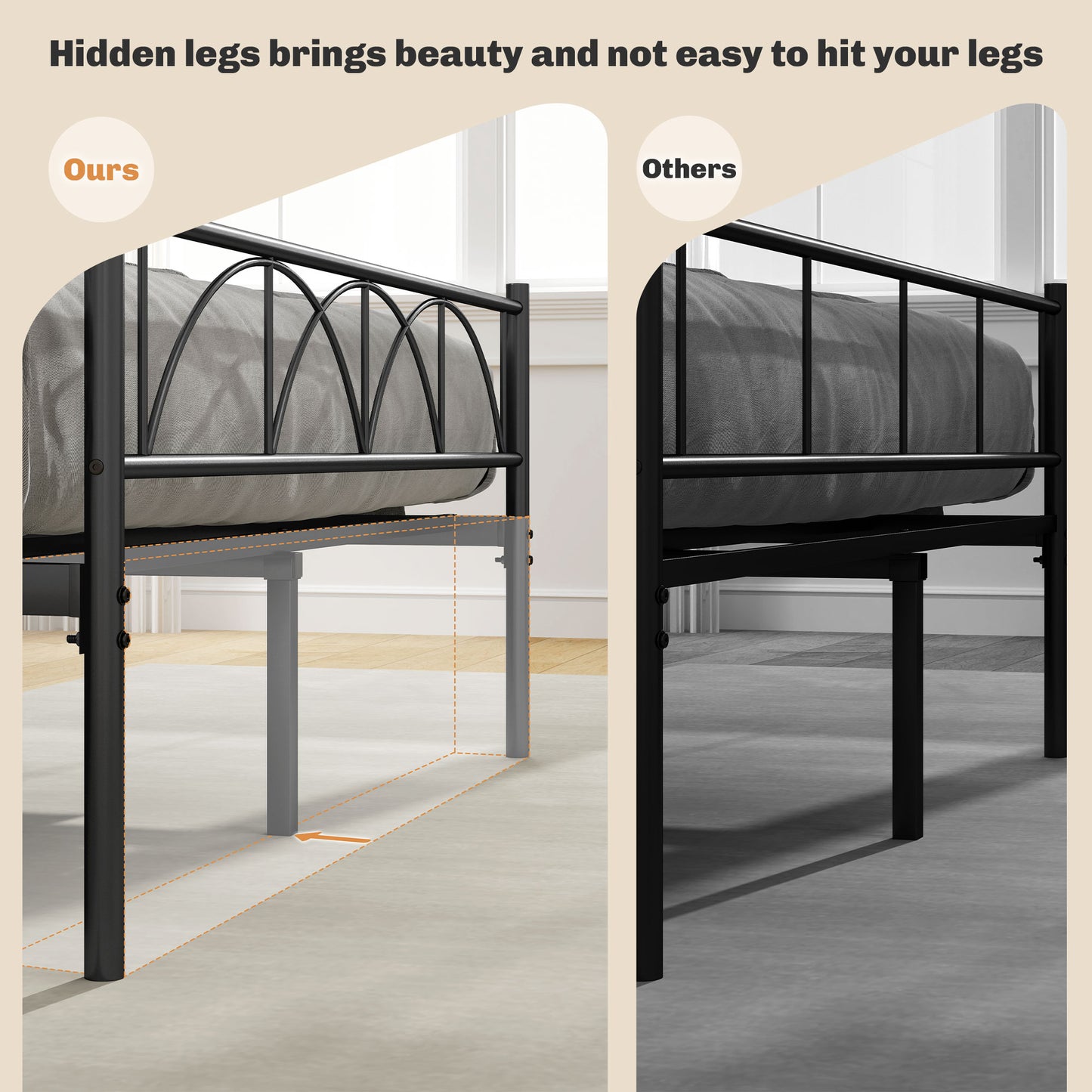 Metal Full Platform Bed Frame with Headboard, Steel Slat Support, Underbed Storage, No Box Spring Needed, Easy Assembly