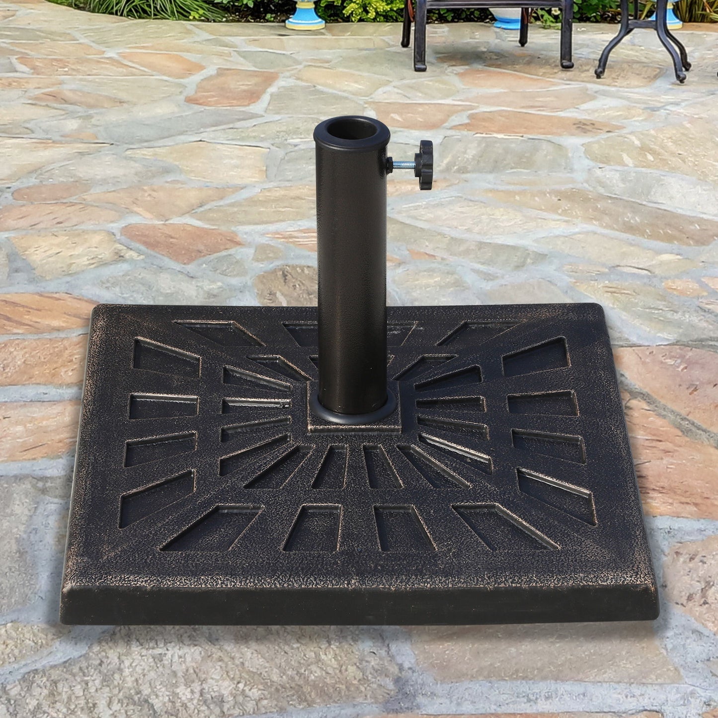 18.5" Square Patio Umbrella Base, Outdoor Resin Parasol Stand Market Umbrella Holder Deck - Bronze