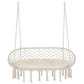 Patio Hammock Chair 2 Seat, Hanging Rope Hammock Swing Chair with Metal Frame and Cushion, Large Macrame Seat for Indoor and Outdoor 396 lbs Capacity, Cream White