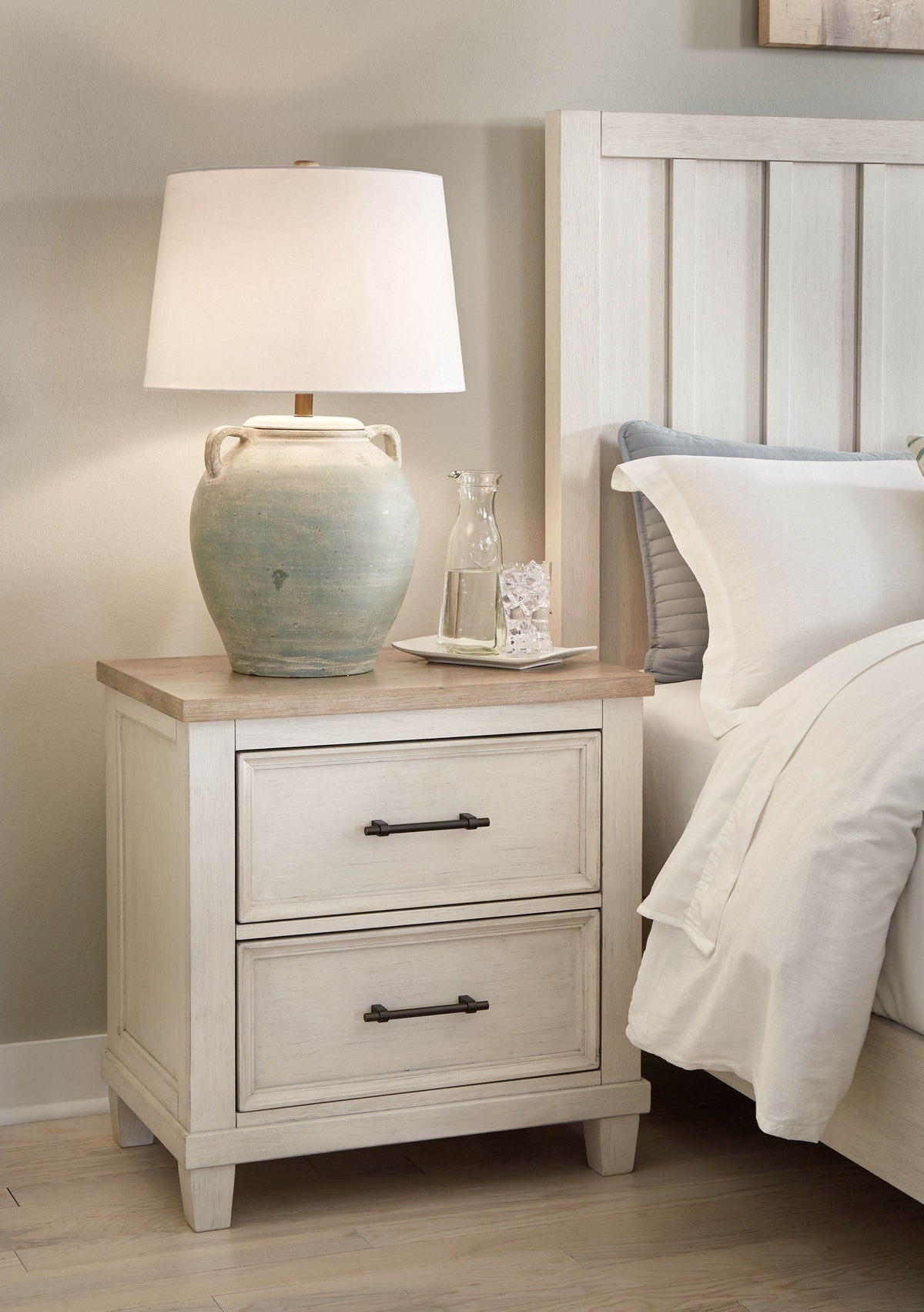 Shaybrock - Antique White / Brown - Two Drawer Night Stand - Forward Furniture