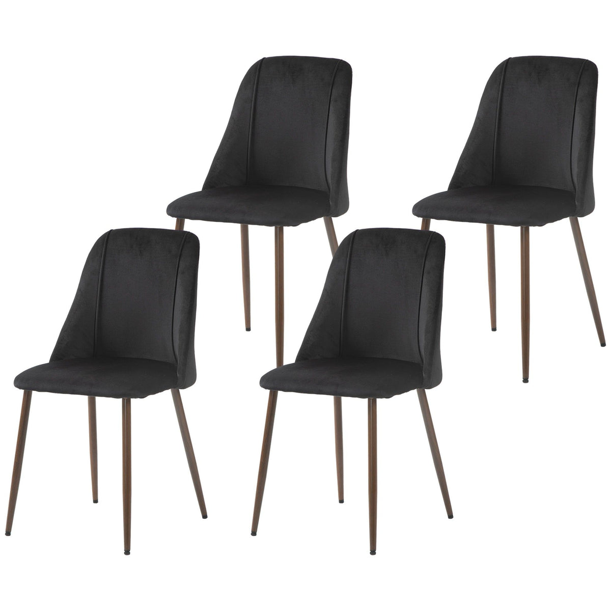 Velvet Dining Chairs Set of 4 with Steel Legs - Black