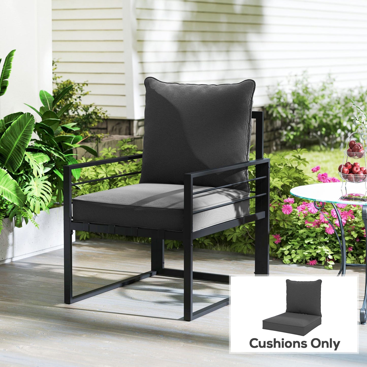 Patio Chair Cushions, Thick Deep Seat Outdoor Seat Cushion with Back Cushion, Charcoal Grey