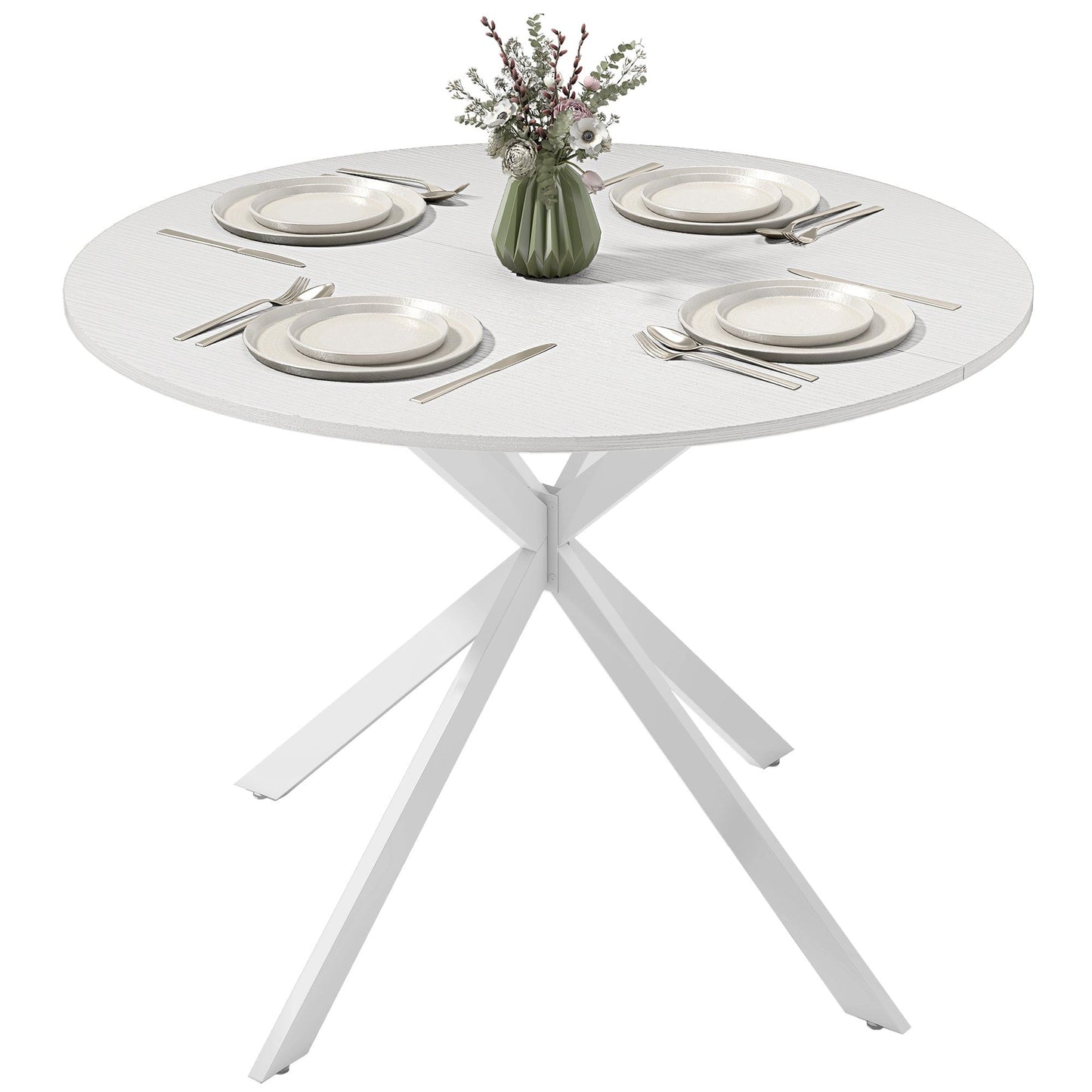 40" Round Industrial Dining Table for 4 - White Oak