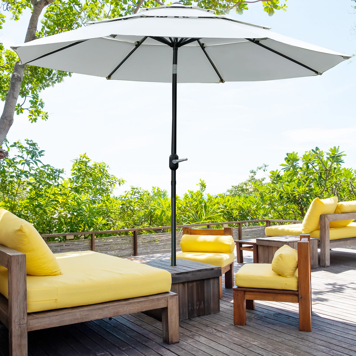 9FT 3 Tiers Patio Umbrella Outdoor Market Umbrella with Crank, Push Button Tilt for Deck, Backyard and Lawn, Cream White