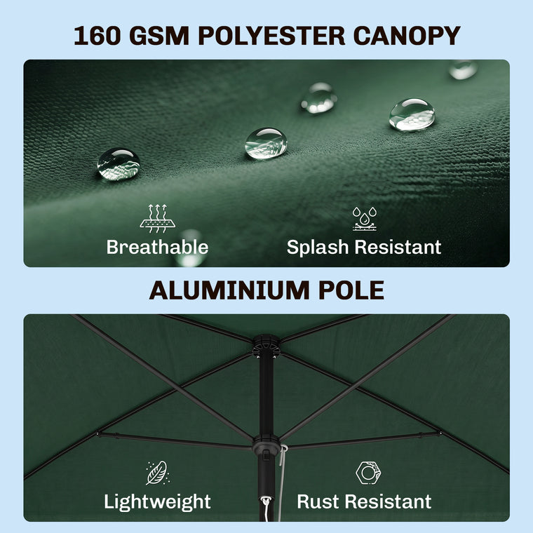 6.5' x 4' Green Rectangular Aluminum Patio Umbrella with Tilt