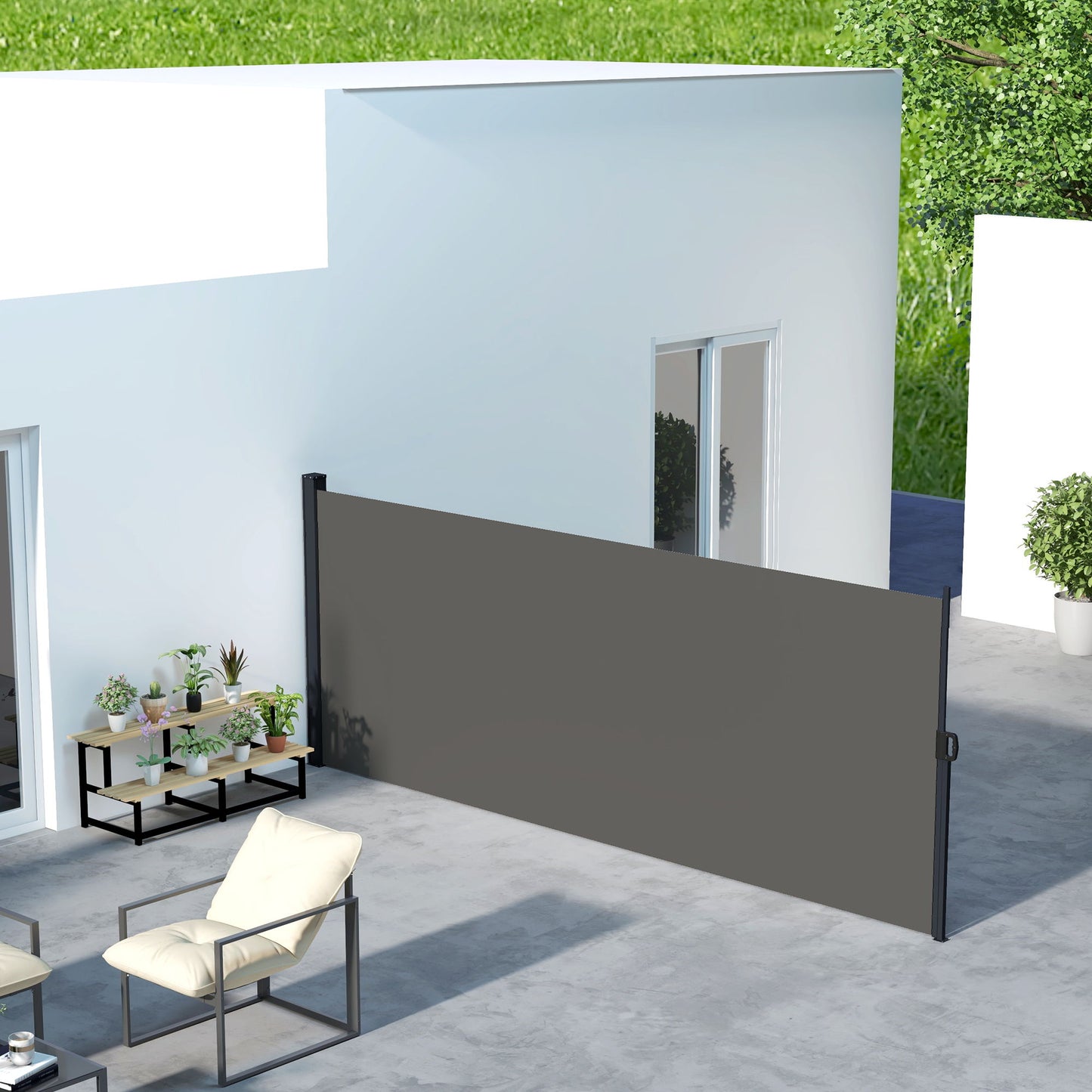13' x 5' Retractable Side Awning, Outdoor Privacy Screen for Garden, Hot Tub, Balcony, Terrace, Pool, Dark Grey