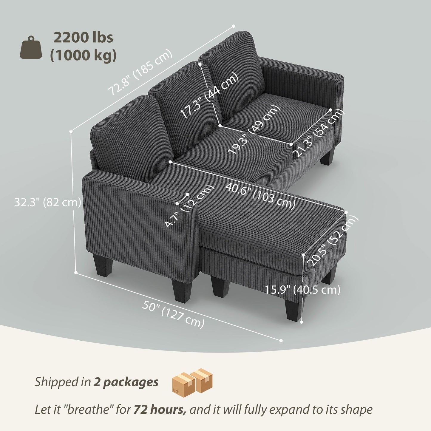 L-Shaped Sectional with Reversible Chaise - Dark Grey