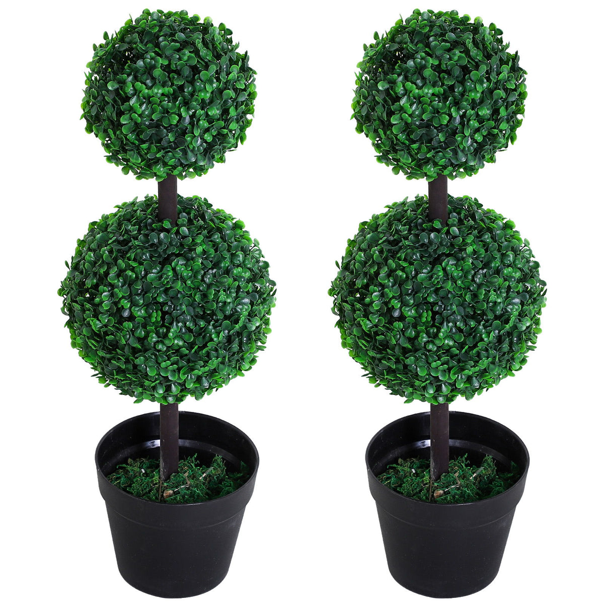 2 Ball Topiary Tree in Pot for Home Decor Set of 2, Artificial Plant for Home Office, Living Room Decor, Dark Green