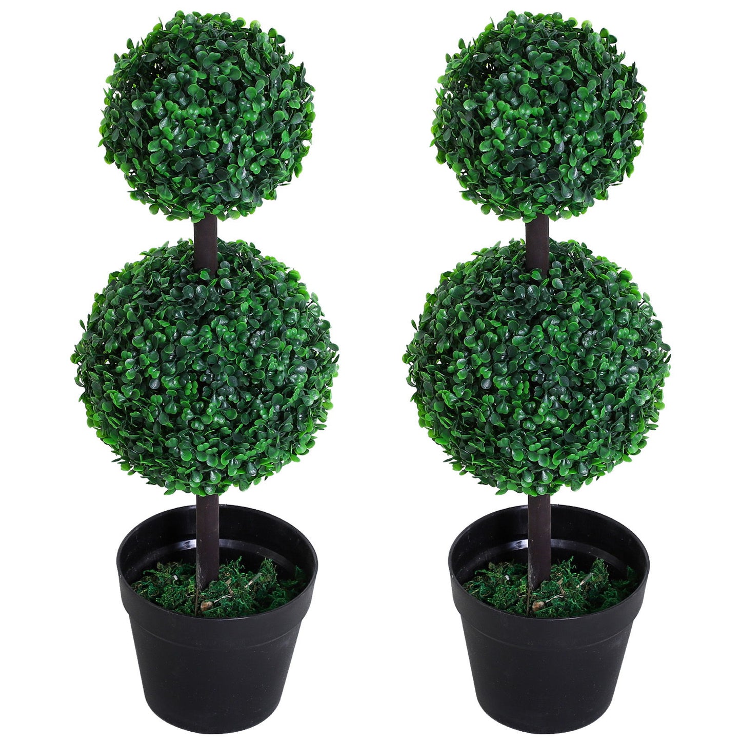 2 Ball Topiary Tree in Pot for Home Decor Set of 2, Artificial Plant for Home Office, Living Room Decor, Dark Green