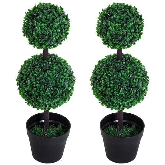 2 Ball Topiary Tree in Pot for Home Decor Set of 2, Artificial Plant for Home Office, Living Room Decor, Dark Green
