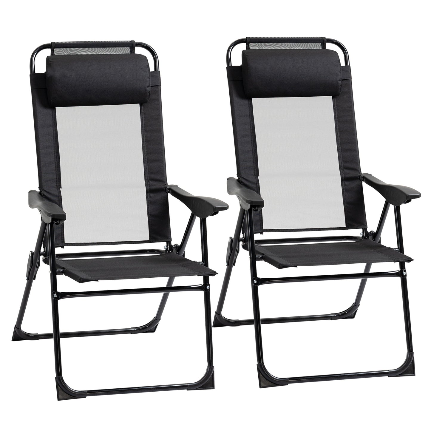 Double Camping Chairs Foldable w/ Reclining & Headrest, Black