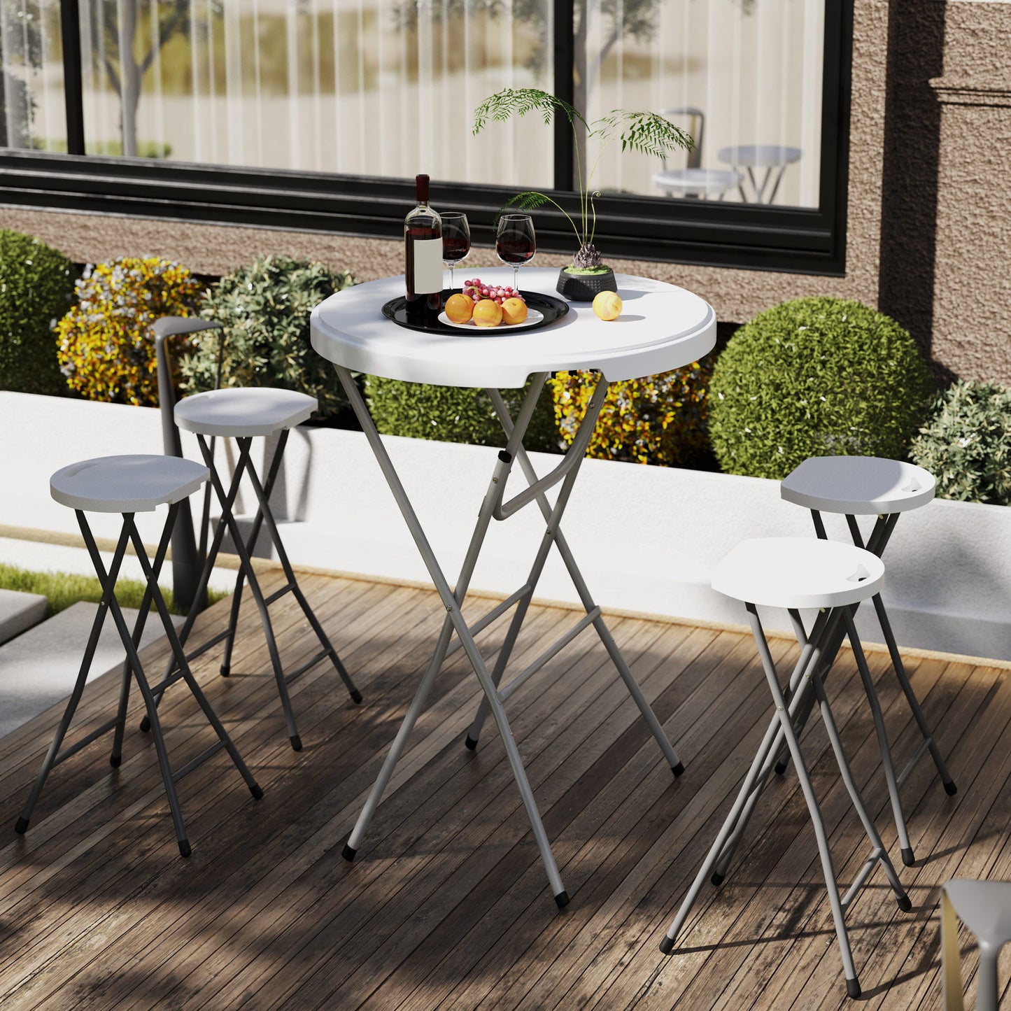 Set of 4 Folding Outdoor Bar Stools, 29" Counter Height Stools with Handle, Indoor Outdoor Stool Chair with Footrest