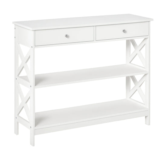 39" Console Table with Drawers and X-Frame - White