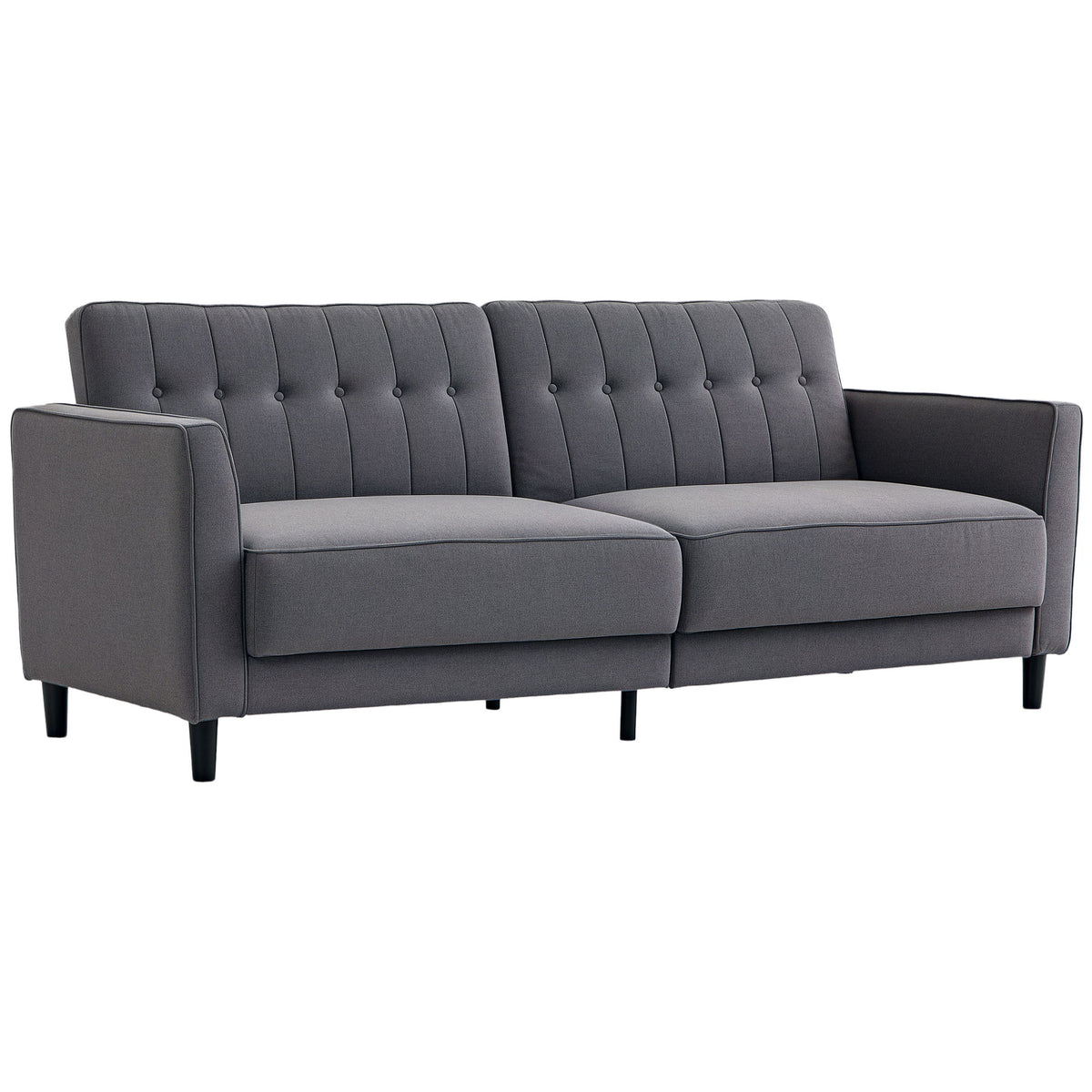 Convertible Bed with Couch, Button Tufted Fabric Sofa Bed with Adjustable Back for Living Room, Charcoal Grey
