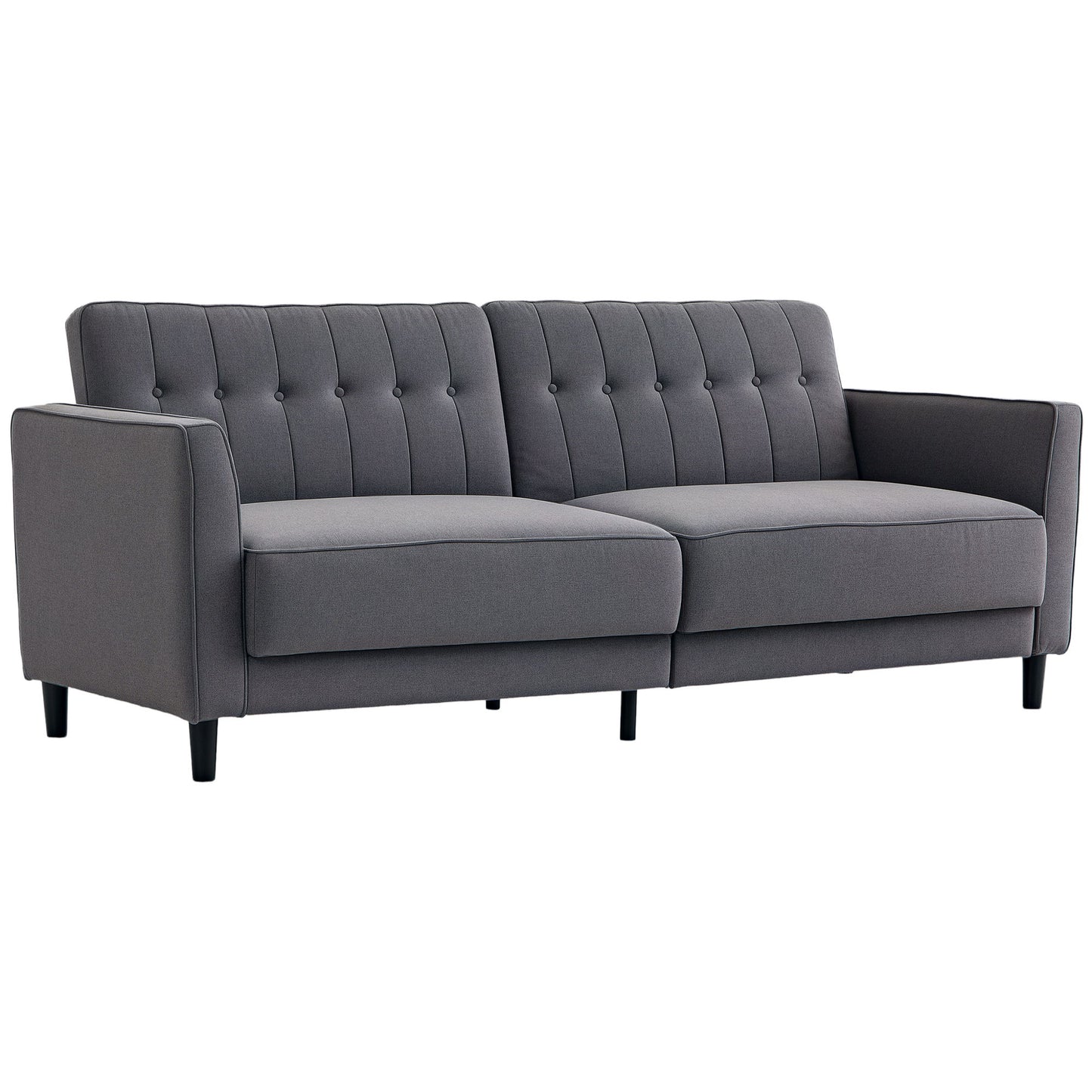 Convertible Bed with Couch, Button Tufted Fabric Sofa Bed with Adjustable Back for Living Room, Charcoal Grey