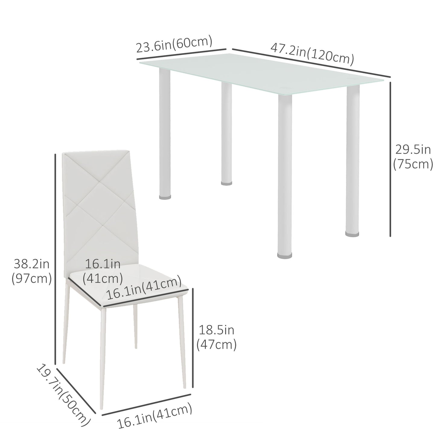 Modern Dining Table Set for 4, Space-Saving 5 Pieces Kitchen Table Set with Rectangle Table and Steel Frame, White