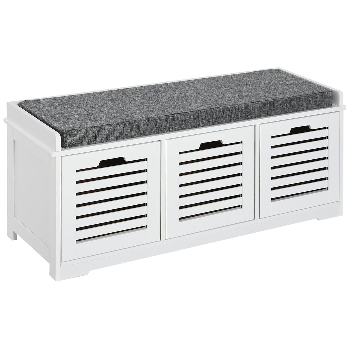 3-Drawer Shoe Storage Bench with Cushion - White