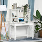 Computer Desk with Hutch, Home Office Table with Storage Shelves and Open Compartments for Writing, Work, White