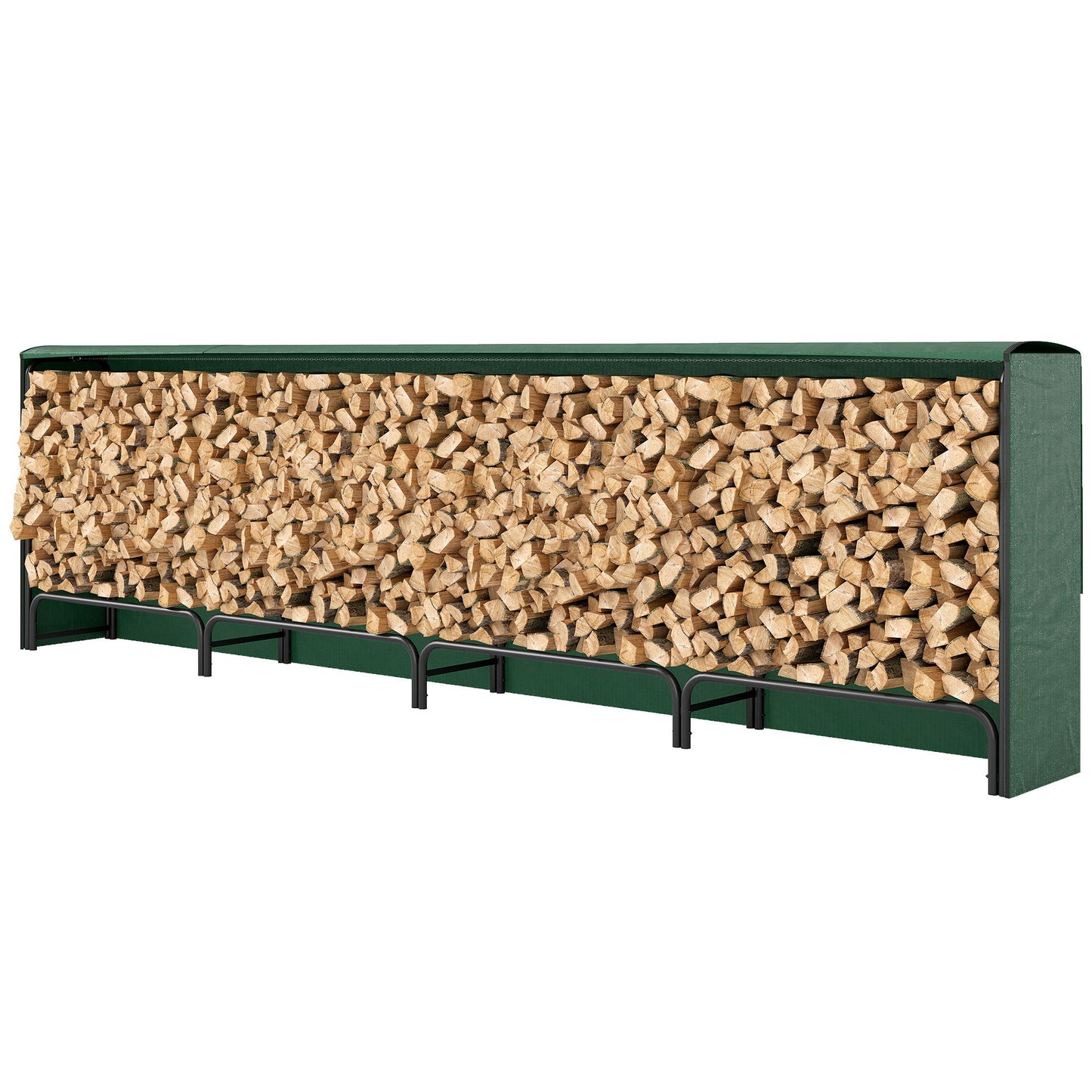 Firewood Rack with Waterproof Cover, 500 kg Log Storage Holder with Steel Chains, 142" x 14" x 39", Dark Green