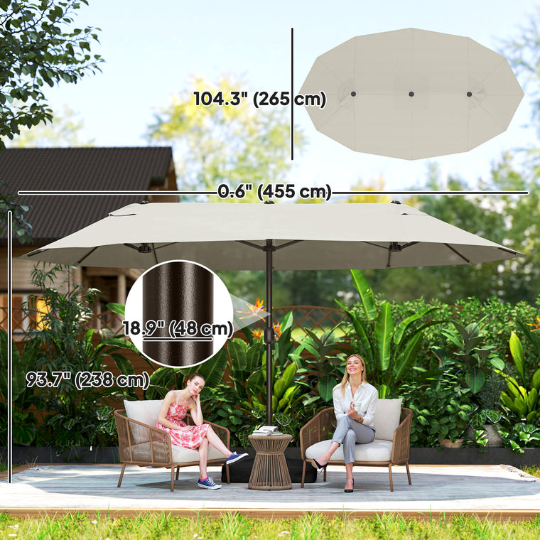 15' Cream Twin Canopy Steel Table Umbrella