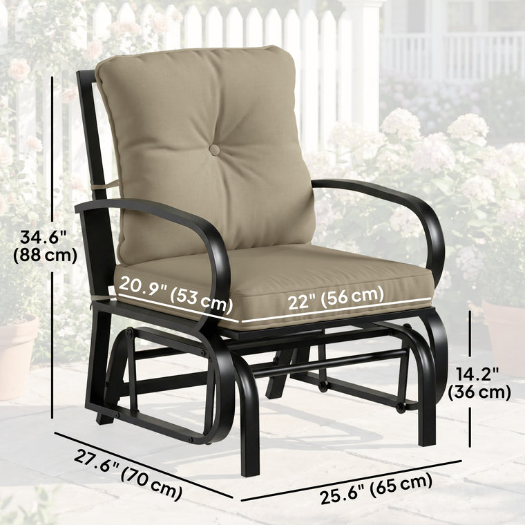Patio Glider Chair with Steel Frame & Curved Armrests