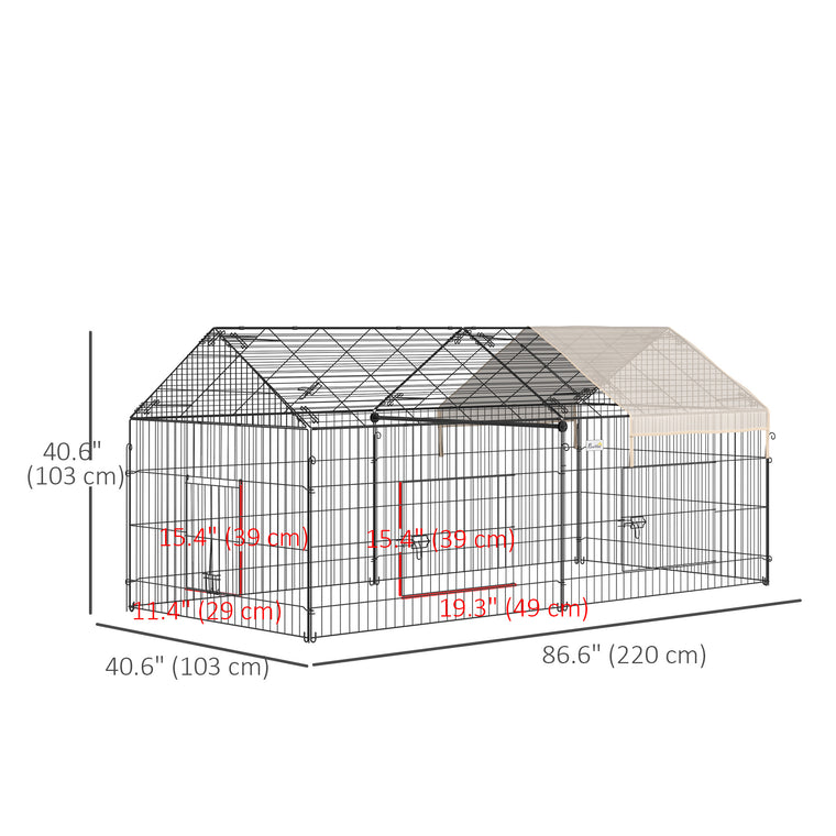 87" x 41" x 41" Cream Metal Pet Playpen with Roof & Cover