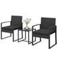 Outdoor Bistro Set, 3 Piece Wicker Patio Furniture Set with Glass Top Table and Cushions for Porch, Balcony, Black