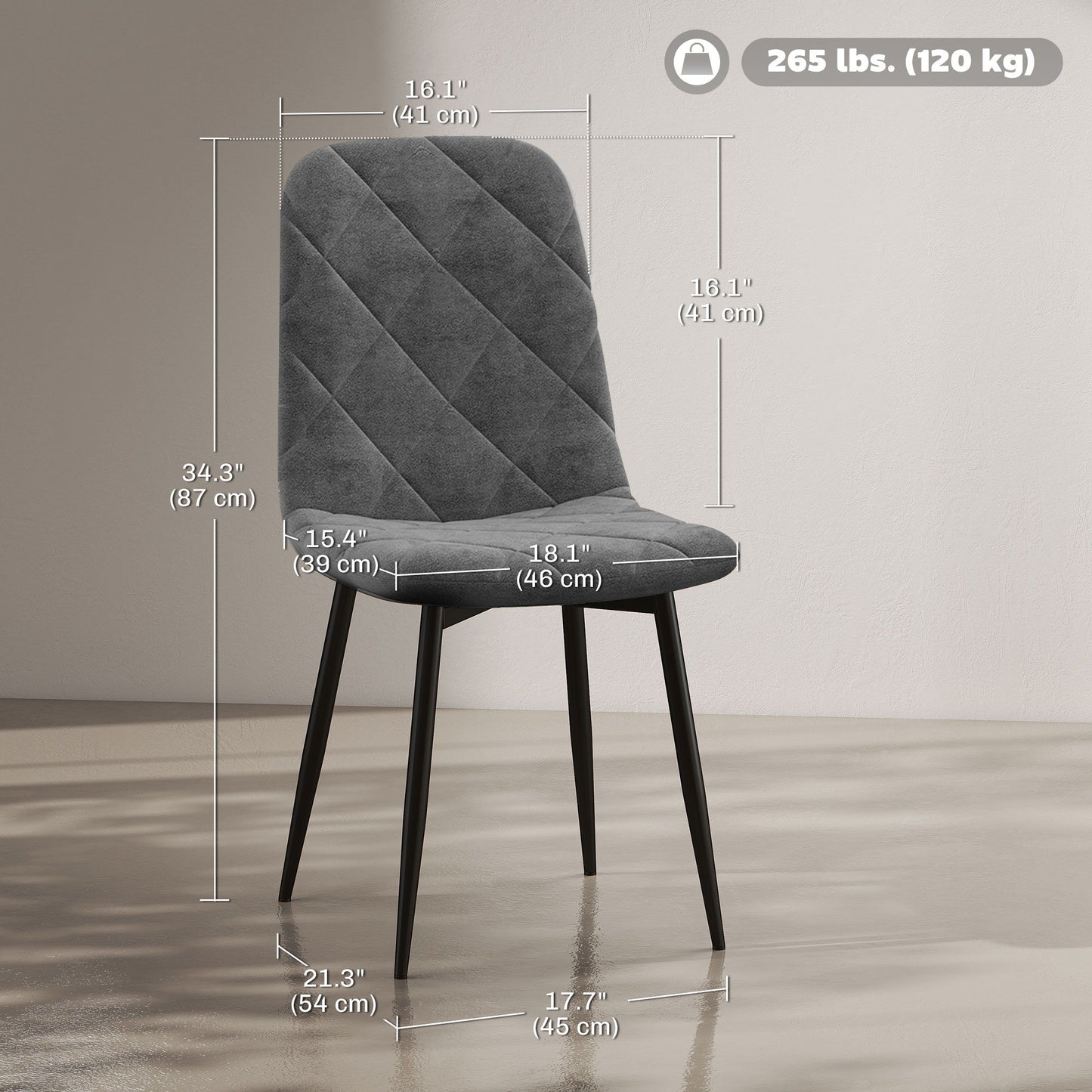 Dining Chairs Set of 4, Upholstered Dining Room Chairs with Steel Legs, Modern Kitchen Chair for Dining Room, Grey