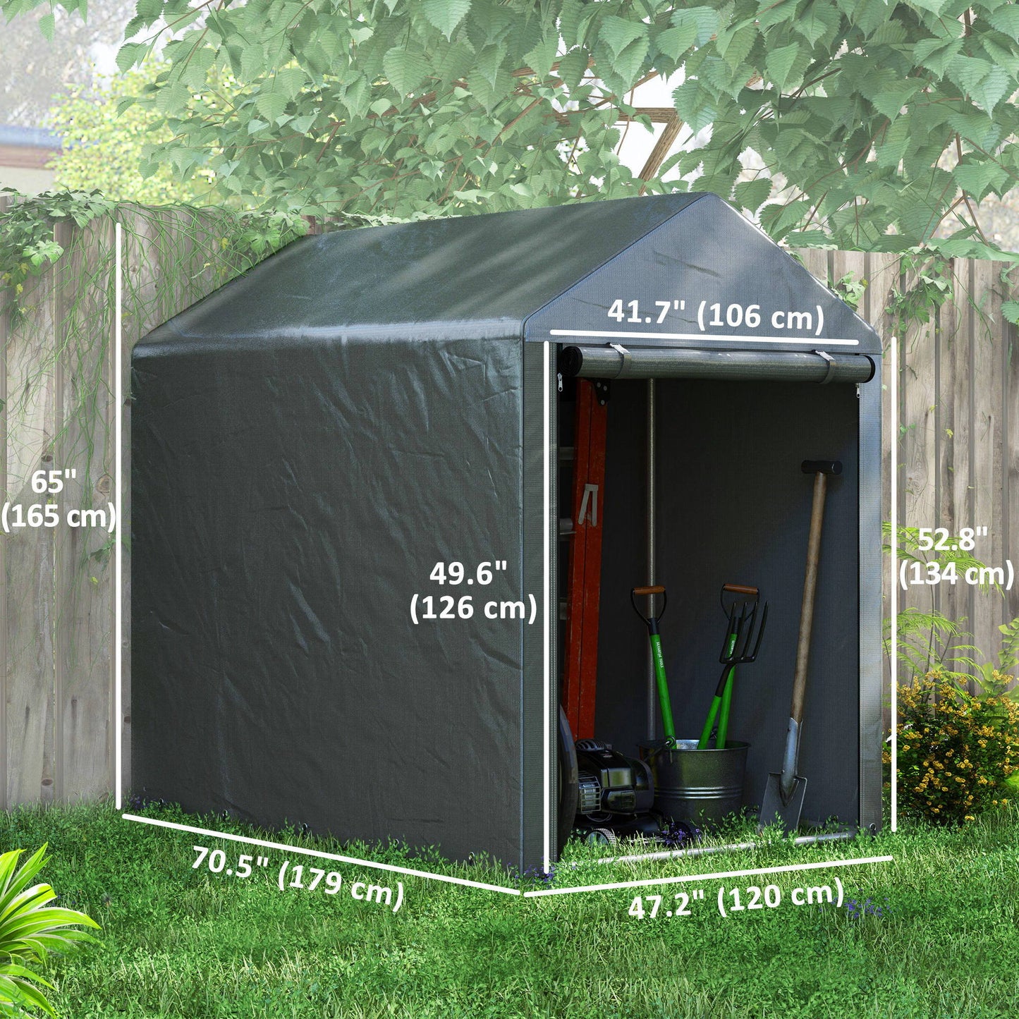4 x 6ft Outdoor Storage Shed Tent, Portable Shed with Roll-up Door for Motorcycle, Bike, Garden Tools