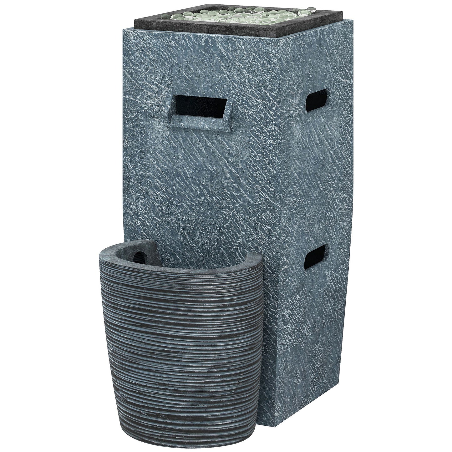 16.5" x 11" x 22.4" Propane Fire Pit Table with Fountain, 15000 BTU Outdoor Gas Fire Table with LED Light Adjustable Water Flow, Fire Fountain Water with Glass Rocks, Grey