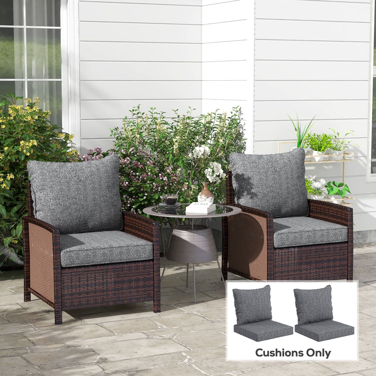 4-Piece Seat Cushion Pillows Replacement, Patio Chair Cushions Set with Back for Indoor Outdoor, Grey