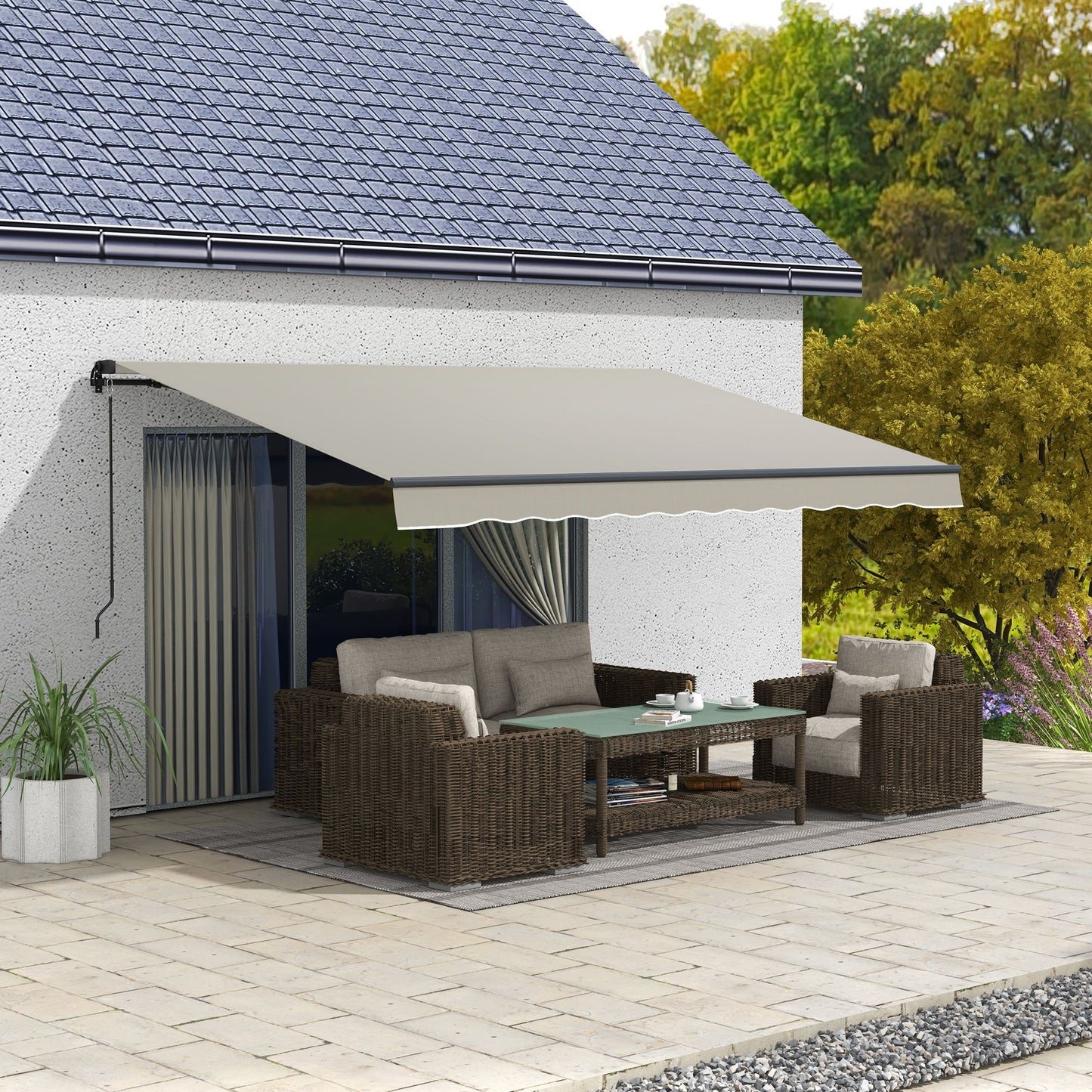 13' x 10' Retractable Awning, UV 30+ Resistant Sunshade Shelter with Adjustable Angle from 45-85°, Light Grey