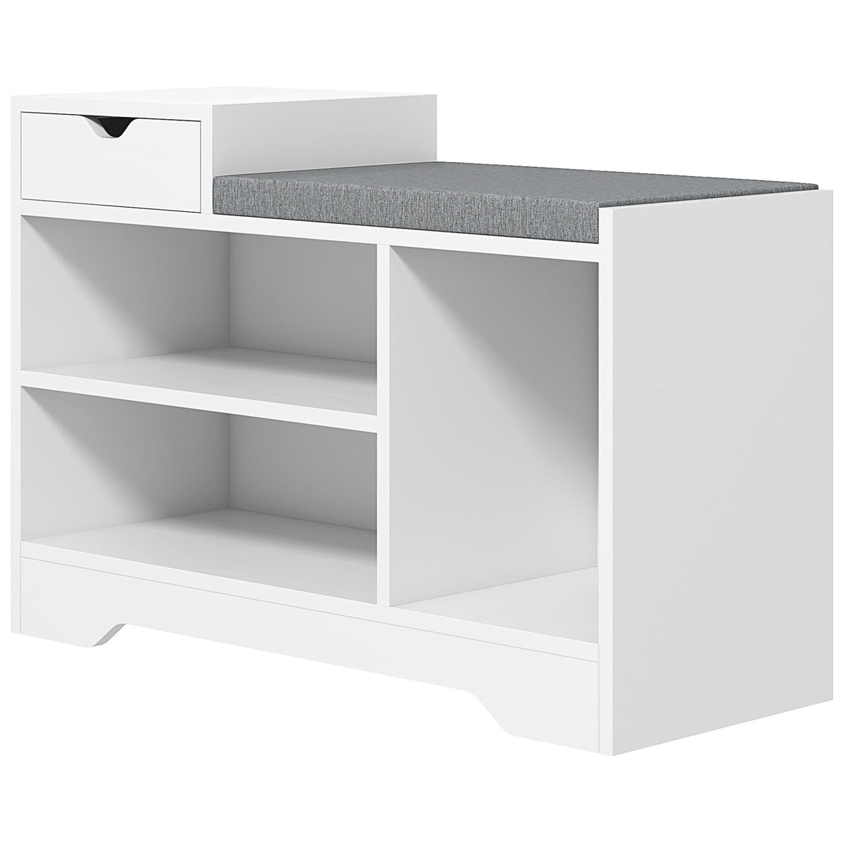 Shoe Storage Bench with Drawer and 3 Shelves - White