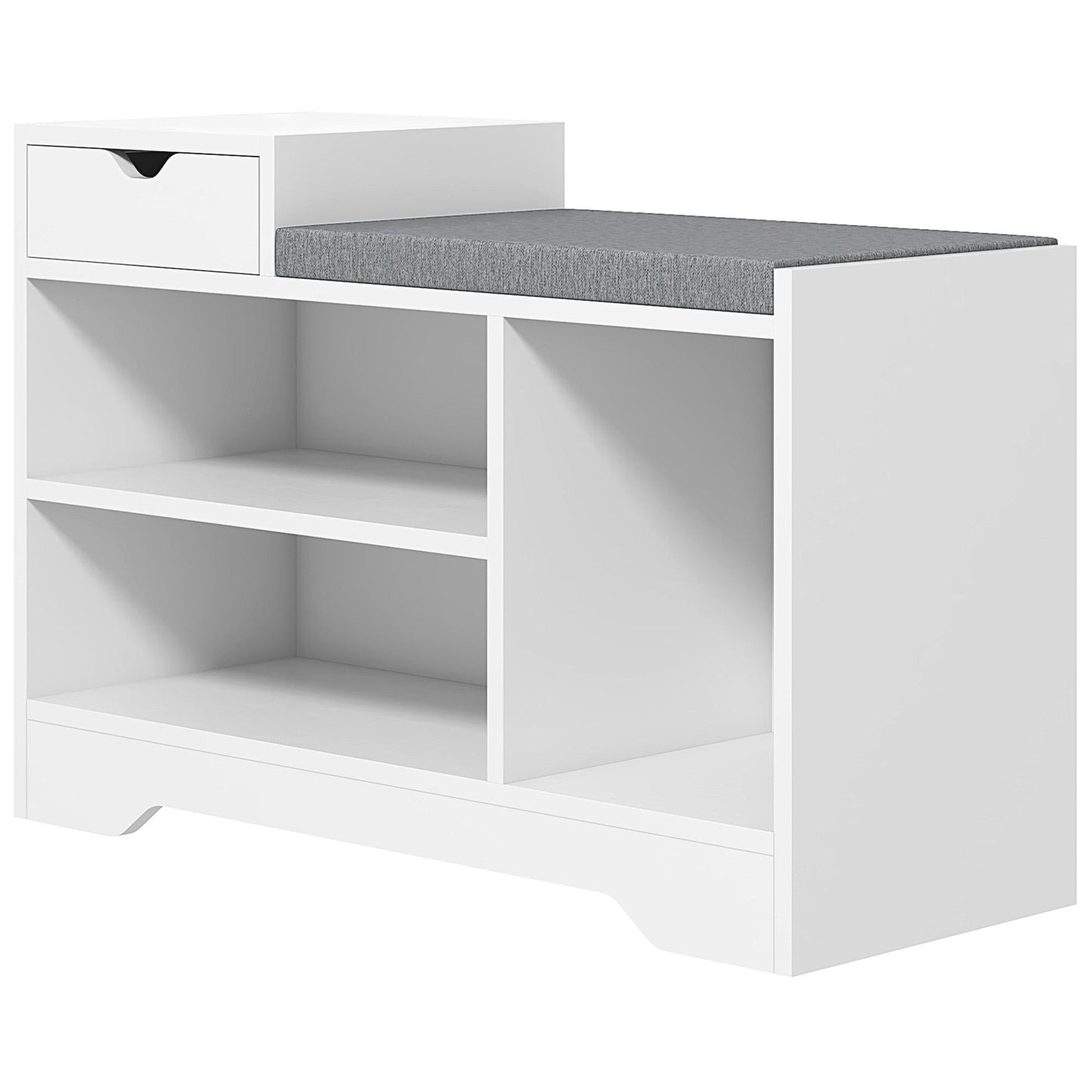 Shoe Storage Bench with Drawer and 3 Shelves - White