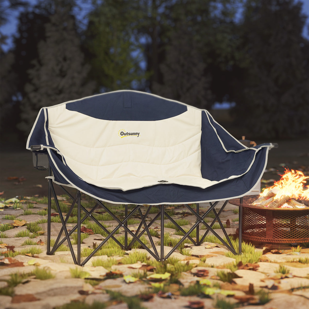 Portable Camp Chair, Double Camping Chair with Cup Holders and Carry Bag, Support 551 lbs, Navy Blue