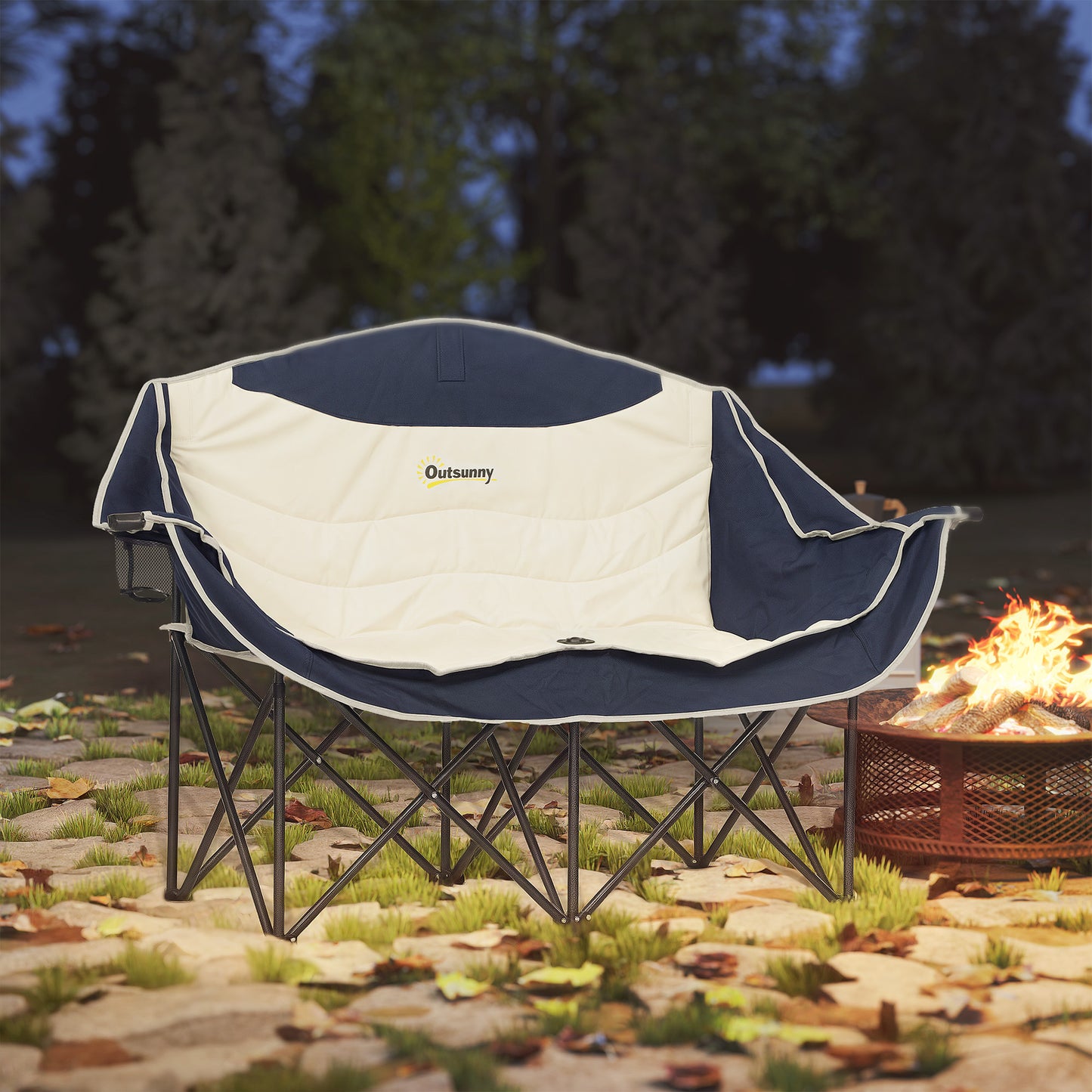 Portable Camp Chair, Double Camping Chair with Cup Holders and Carry Bag, Support 551 lbs, Dark Green - Natural