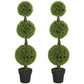 Set of 2 Artificial Ball Boxwood Topiary Trees, Fake Plants in Pots for Indoor Outdoor Decor, Green