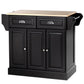 Rolling Kitchen Island with Wood Top and Drawer - Black