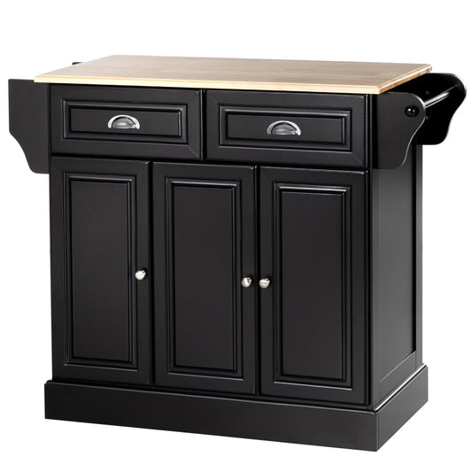 Rolling Kitchen Island with Wood Top and Drawer - Black