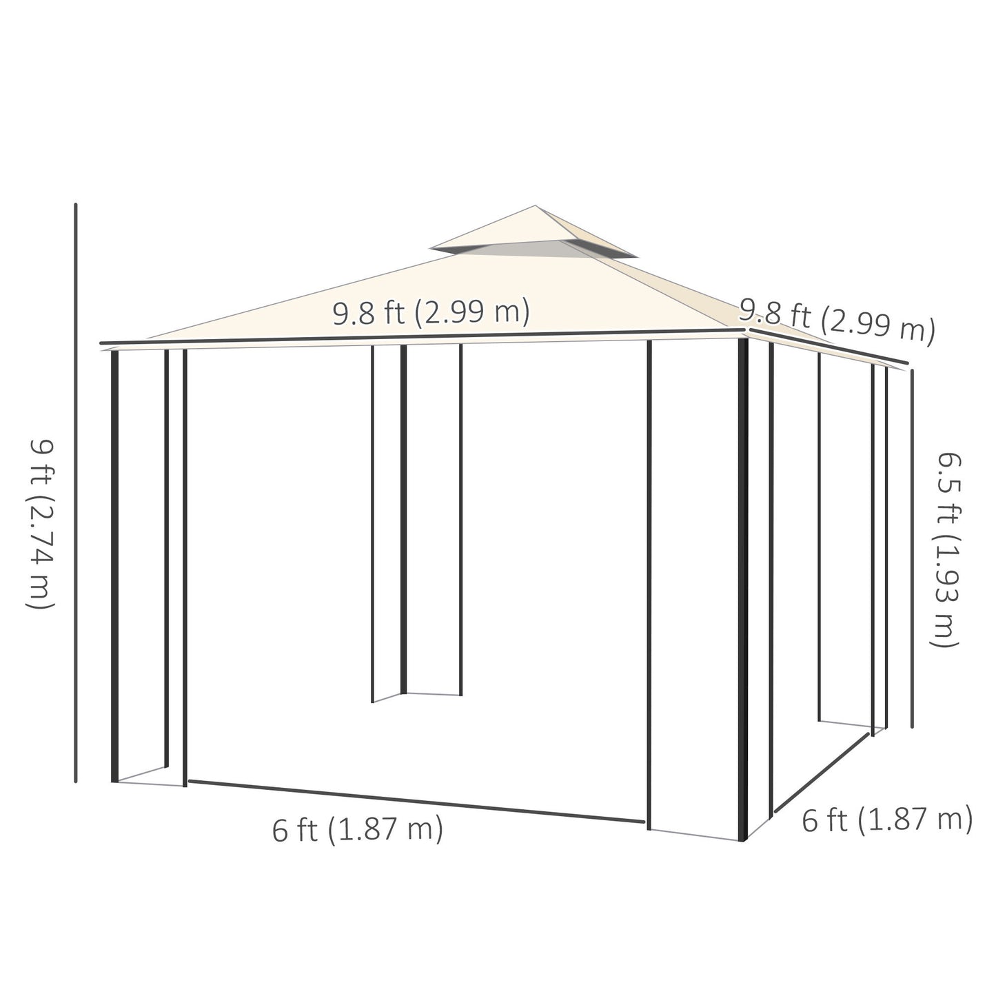 10'x10' Soft-top Patio Gazebo with Double Tier Roof, Mesh Curtains, Display Shelves, Top Hooks, Cream