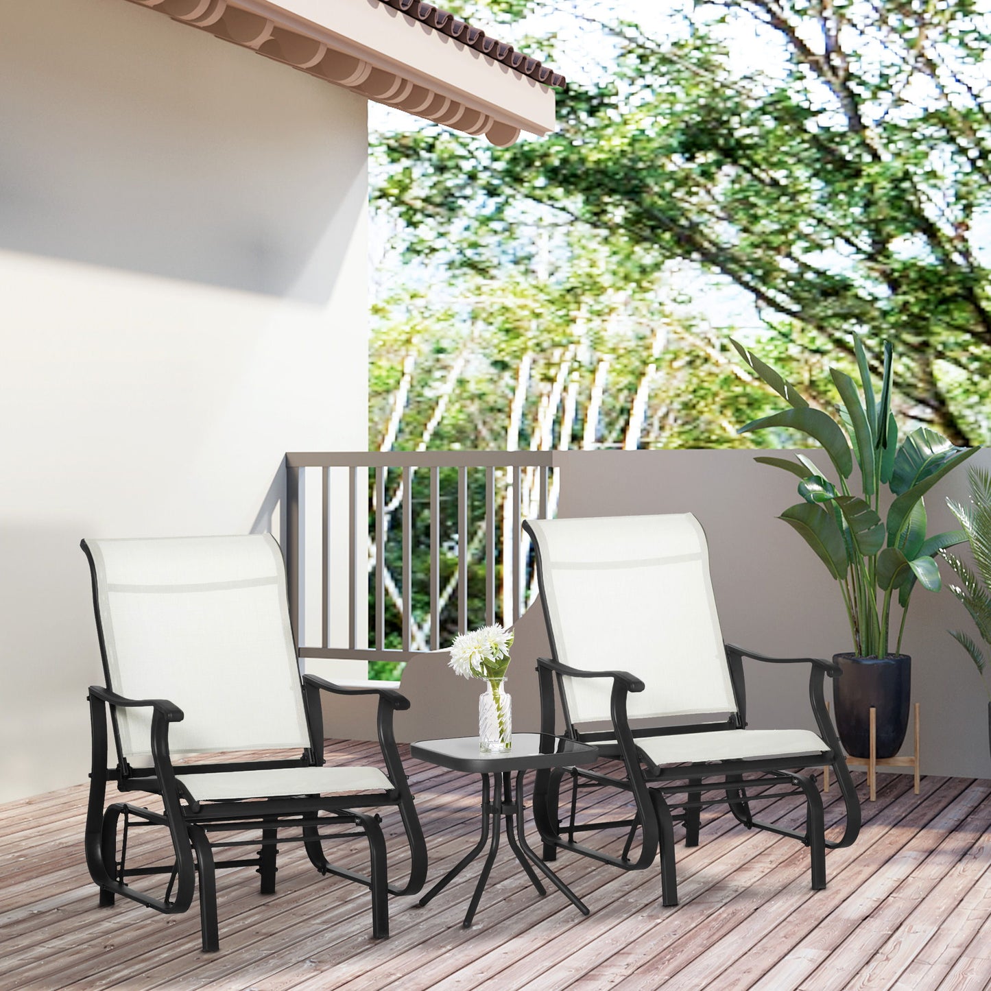 3PCs Gliding Rocking Chair & Bistro Tea Table Set, Cream White
